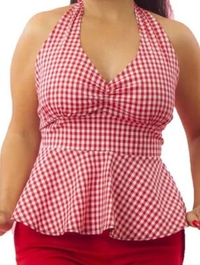 Red and White Gingham Halter Top Pinky Pinups